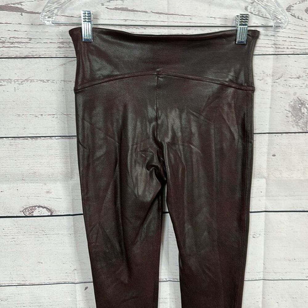 Spanx Leggings Faux Leather Womens Small Maroon High Rise Shaping Ankle - Picture 6 of 13